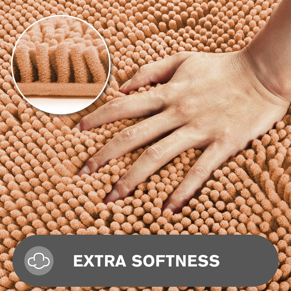 Peach Bathroom Rugs – Absorbent and Washable Bath Mat, Non-Slip, Thick Soft Chenille Bath Rugs for Bathroom Floor, Shower, Sink - 17" x 24"
