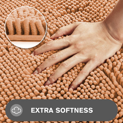 Peach Bathroom Rugs – Absorbent and Washable Bath Mat, Non-Slip, Thick Soft Chenille Bath Rugs for Bathroom Floor, Shower, Sink - 17" x 24"