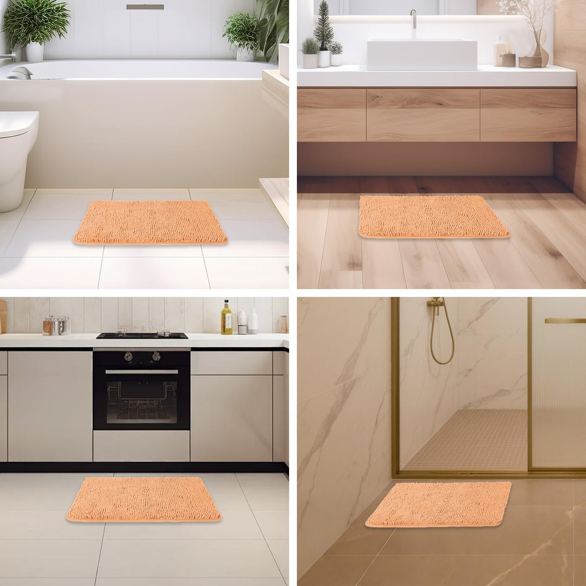 Peach Bathroom Rugs – Absorbent and Washable Bath Mat, Non-Slip, Thick Soft Chenille Bath Rugs for Bathroom Floor, Shower, Sink - 17" x 24"