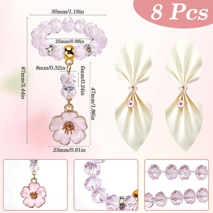 8 Sets Flower Napkin Rings Napkin Holder Rings Napkin Holder Buckle Valentines Day Romantic Pink Glass Beads Love Beaded Napkin Ring for Christmas Wedding Dinner Table Banquet Party Decor