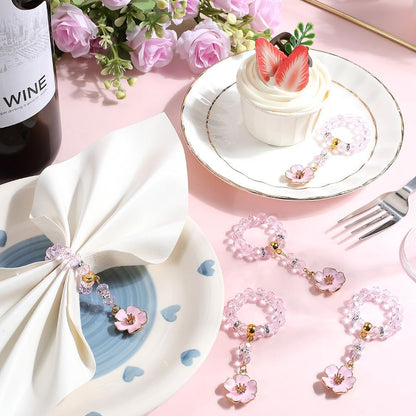 8 Sets Flower Napkin Rings Napkin Holder Rings Napkin Holder Buckle Valentines Day Romantic Pink Glass Beads Love Beaded Napkin Ring for Christmas Wedding Dinner Table Banquet Party Decor