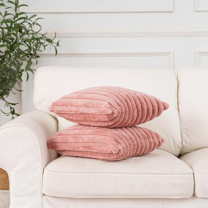 Pink Faux Fur Throw Pillow Covers 18x18, Set of 2 Cushion Cases