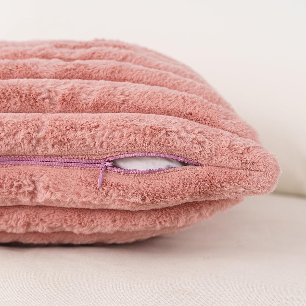 Pink Faux Fur Throw Pillow Covers 18x18, Set of 2 Cushion Cases