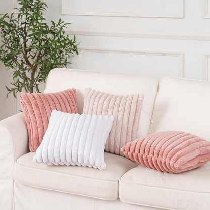Pink Faux Fur Throw Pillow Covers 18x18, Set of 2 Cushion Cases