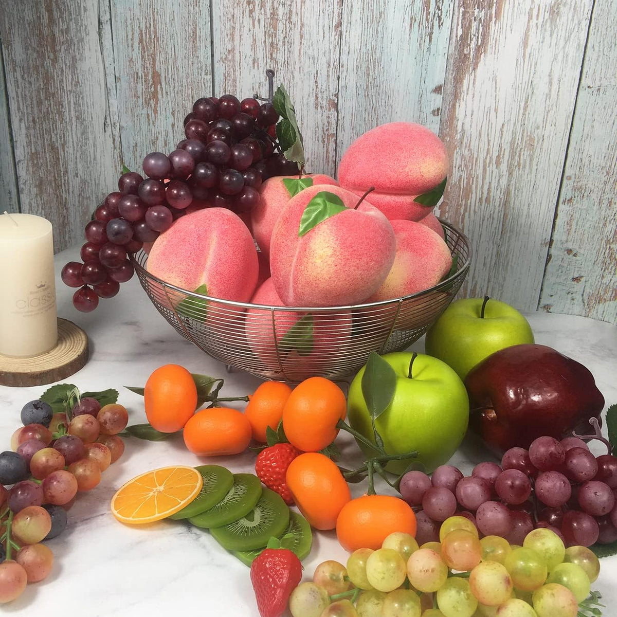 12Pcs Artificial Fruit Fake Simulation Fruit for Home Kitchen Party Photography Prop Wedding Decoration (12Pcs Peach)
