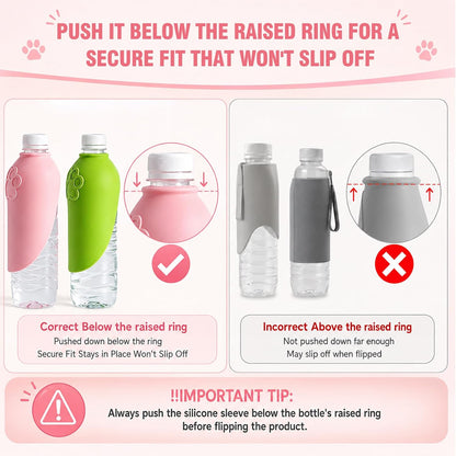 2PCS Portable Dog Water Bottle Attachment, Slip-On Pet Water Bowl, Dog Water Bottle Adapter for Standard Water Bottles Leak Proof Outdoor Pet Water Feeder Bowl(Green+Pink)