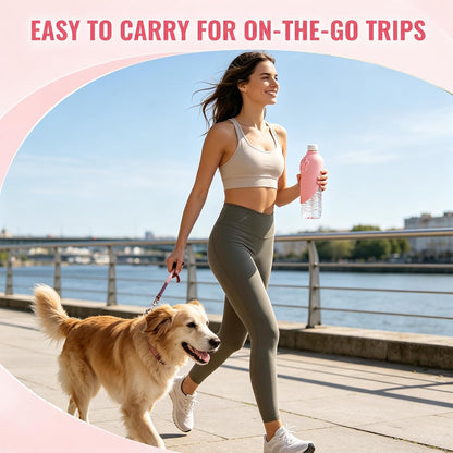 2PCS Portable Dog Water Bottle Attachment, Slip-On Pet Water Bowl, Dog Water Bottle Adapter for Standard Water Bottles Leak Proof Outdoor Pet Water Feeder Bowl(Green+Pink)