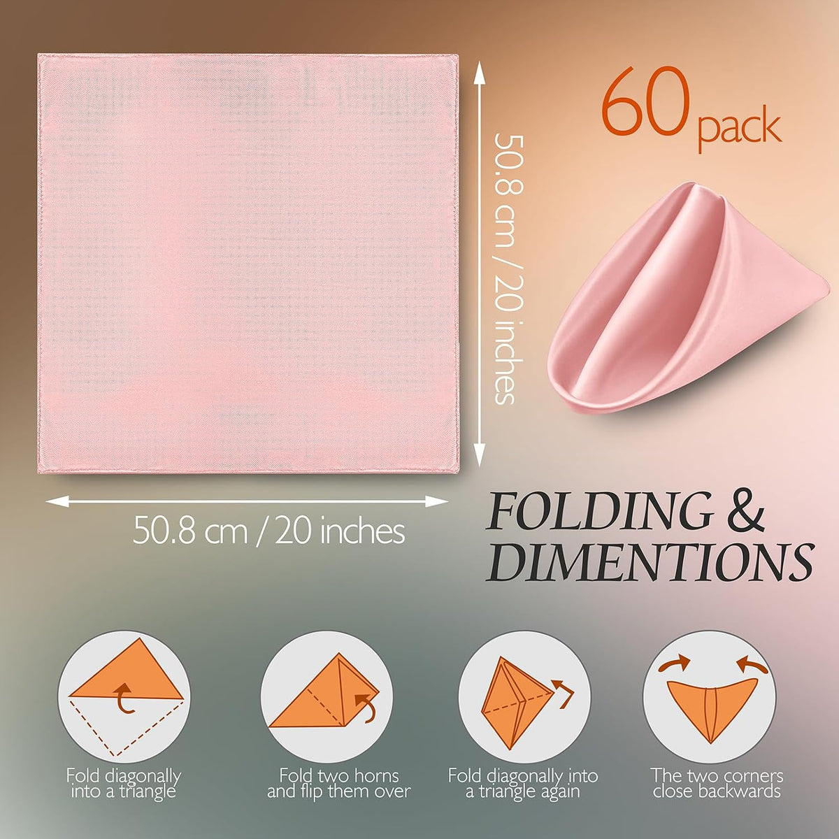 Blush Satin Napkins 20x20-60 Pieces, Reusable