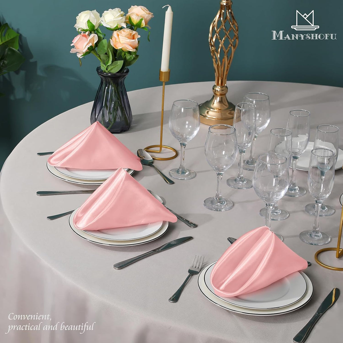 Blush Satin Napkins 20x20-60 Pieces, Reusable