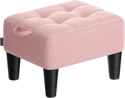 SONGMICS Foot Stool, Small Velvet Ottoman with Thick Cushion