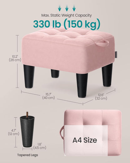 SONGMICS Foot Stool, Small Velvet Ottoman with Thick Cushion