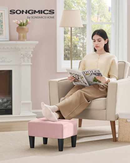SONGMICS Foot Stool, Small Velvet Ottoman with Thick Cushion