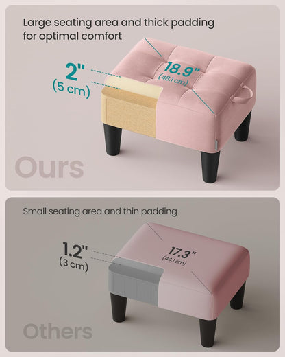 SONGMICS Foot Stool, Small Velvet Ottoman with Thick Cushion