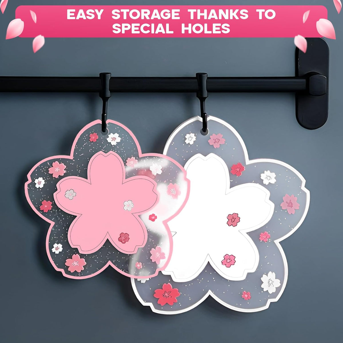 Cherry Blossom Coaster for Desk Set of 2, Non-Slip PVC Cup Mats