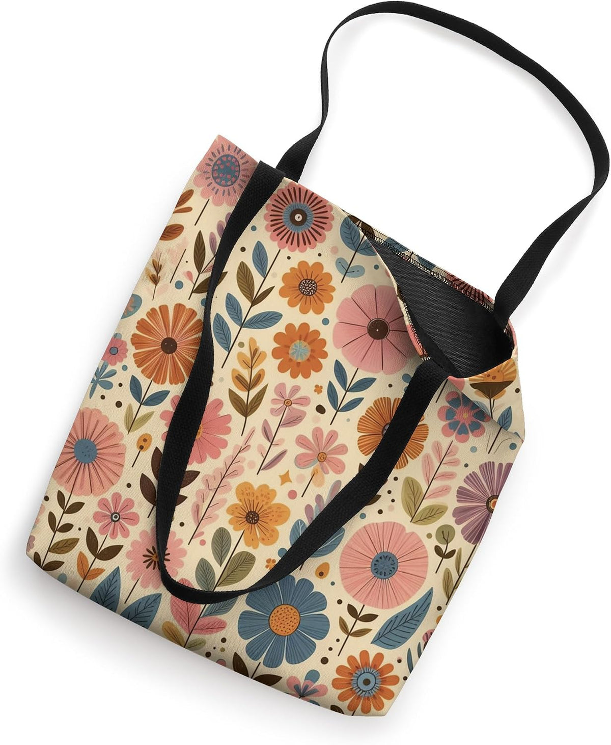 Retro Flowers Meadow Floral Groovy 70s Peach Pink Tote Bag