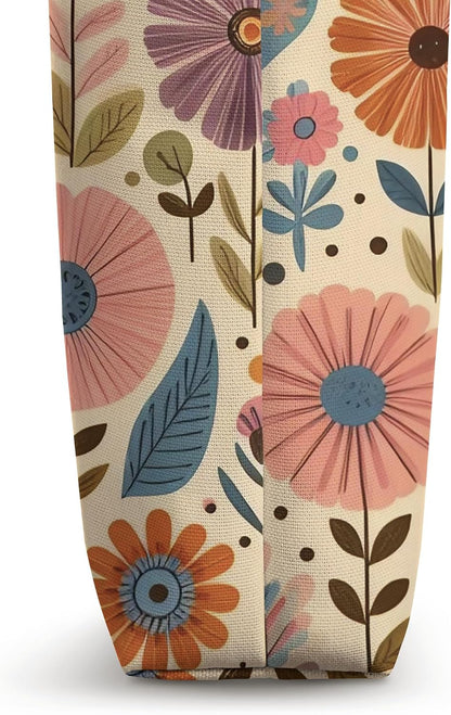 Retro Flowers Meadow Floral Groovy 70s Peach Pink Tote Bag