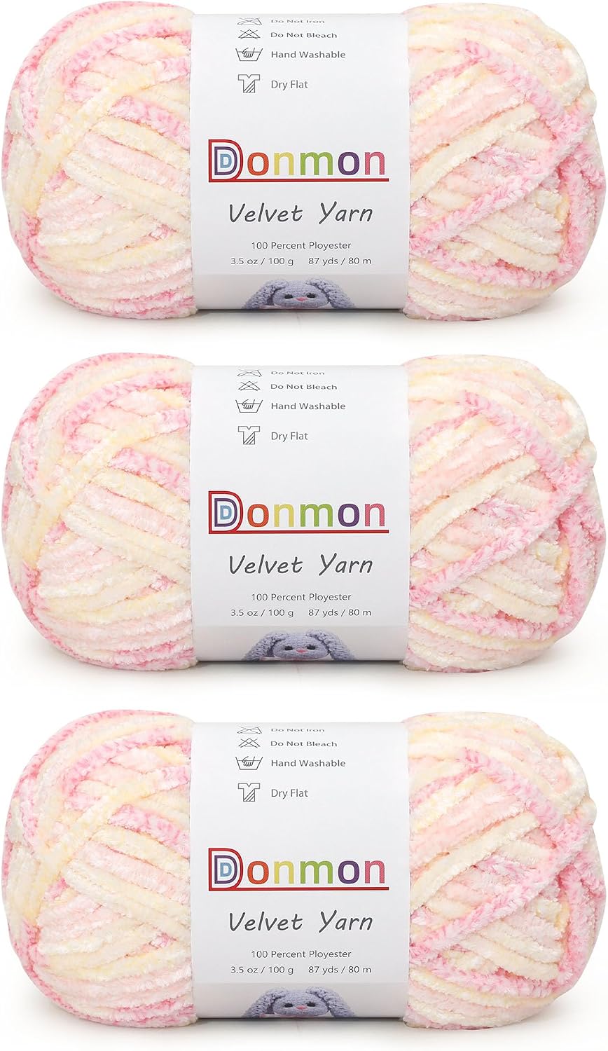 Velvet Chenille Yarn for Crocheting Handcrafts Weaving,3 Skein(Peach)