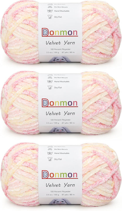 Velvet Chenille Yarn for Crocheting Handcrafts Weaving,3 Skein(Peach)