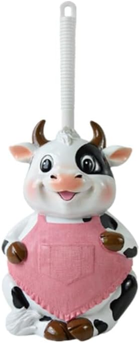 Cute Cartoon Frog Monkey Duck Toilet Brush and Holder Toilet Cleaning Brush Set (Pink Cow)