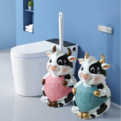 Cute Cartoon Frog Monkey Duck Toilet Brush and Holder Toilet Cleaning Brush Set (Pink Cow)