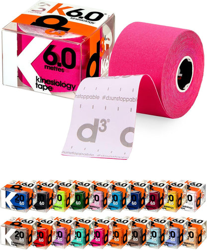 K6.0 Kinesiology Tape 2in x 20ft – Pink Athletic Tape for Joint Support, Pain Relief & Muscle Recovery | Water Resistant & Hypoallergenic for Knee, Shoulder & Back – Uncut Roll
