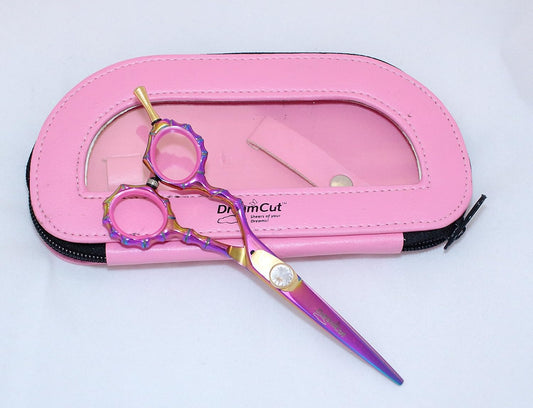 Left Handed Professional 6" Razor Edge Lefty Titanium Coated Barber Hair Scissors Shears with Zippered Pouch by DreamCut