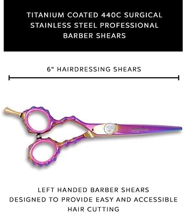 Left Handed Professional 6" Razor Edge Lefty Titanium Coated Barber Hair Scissors Shears with Zippered Pouch by DreamCut