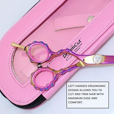 Left Handed Professional 6" Razor Edge Lefty Titanium Coated Barber Hair Scissors Shears with Zippered Pouch by DreamCut