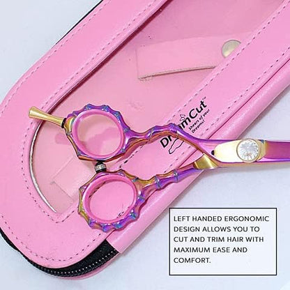 Left Handed Professional 6" Razor Edge Lefty Titanium Coated Barber Hair Scissors Shears with Zippered Pouch by DreamCut