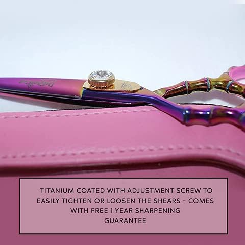 Left Handed Professional 6" Razor Edge Lefty Titanium Coated Barber Hair Scissors Shears with Zippered Pouch by DreamCut