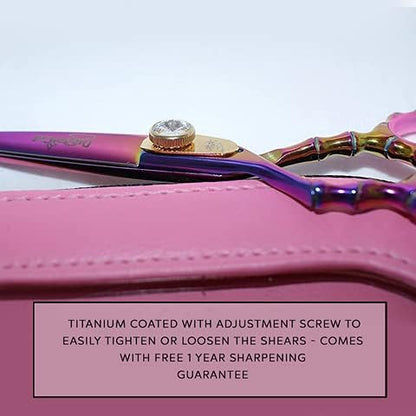 Left Handed Professional 6" Razor Edge Lefty Titanium Coated Barber Hair Scissors Shears with Zippered Pouch by DreamCut