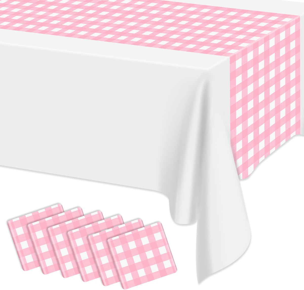 6 Pack Pink Gingham Table Runner, Pink and White Checkered Tablecloths 14 x 108 Inches Rectangular Waterproof Picnic Table Runner for Birthday Party Holiday Outdoor Supplies