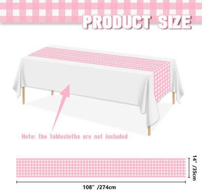 6 Pack Pink Gingham Table Runner, Pink and White Checkered Tablecloths 14 x 108 Inches Rectangular Waterproof Picnic Table Runner for Birthday Party Holiday Outdoor Supplies