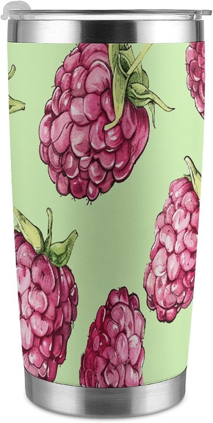 20 Oz Tumbler for Office, Stainless Steel Vacuum Insulated Peach Raspberry Pattern Tumbler with Straw Lid, Large Capacity Car Cup for Home, Travel, Camping, Shopping, Sports