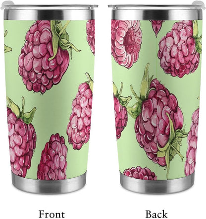 20 Oz Tumbler for Office, Stainless Steel Vacuum Insulated Peach Raspberry Pattern Tumbler with Straw Lid, Large Capacity Car Cup for Home, Travel, Camping, Shopping, Sports