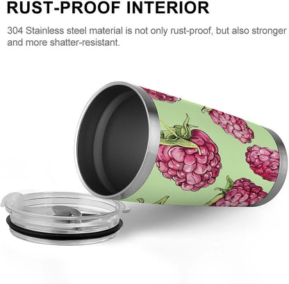 20 Oz Tumbler for Office, Stainless Steel Vacuum Insulated Peach Raspberry Pattern Tumbler with Straw Lid, Large Capacity Car Cup for Home, Travel, Camping, Shopping, Sports