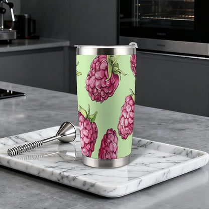 20 Oz Tumbler for Office, Stainless Steel Vacuum Insulated Peach Raspberry Pattern Tumbler with Straw Lid, Large Capacity Car Cup for Home, Travel, Camping, Shopping, Sports