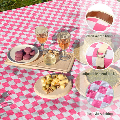 Checkered Picnic Blanket Extra Large Outdoor Blanket Sandproof 80"x80" Waterproof Portable Machine Washable 3 Layer Thick Gingham Picnic Mat for Beach Camping Park Grass Travel(Bright Pink)