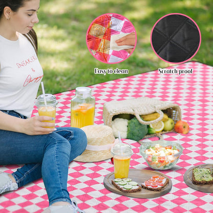 Checkered Picnic Blanket Extra Large Outdoor Blanket Sandproof 80"x80" Waterproof Portable Machine Washable 3 Layer Thick Gingham Picnic Mat for Beach Camping Park Grass Travel(Bright Pink)