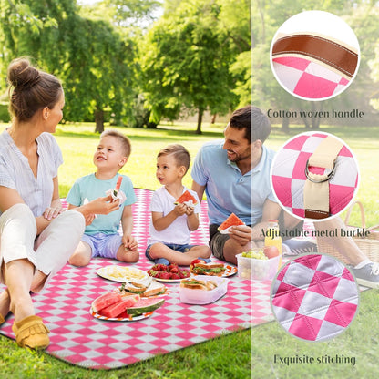 Checkered Picnic Blanket Extra Large Outdoor Blanket Sandproof 80"x80" Waterproof Portable Machine Washable 3 Layer Thick Gingham Picnic Mat for Beach Camping Park Grass Travel(Bright Pink)