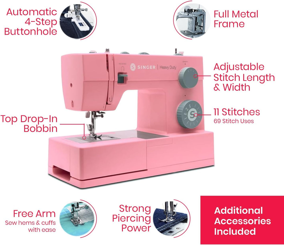 ® 4411 (Pink) High Speed Heavy Duty Sewing Machine with Accessories