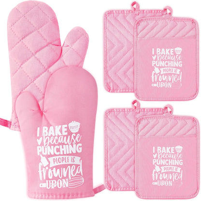 6Pcs Cotton Oven Mitts Pot Holders Funny Women Resistant Hot Pads Machine Washable Microwave Gloves with Hanging Loop Pocket Potholder for Kitchen Baking Cooking GrillingPink