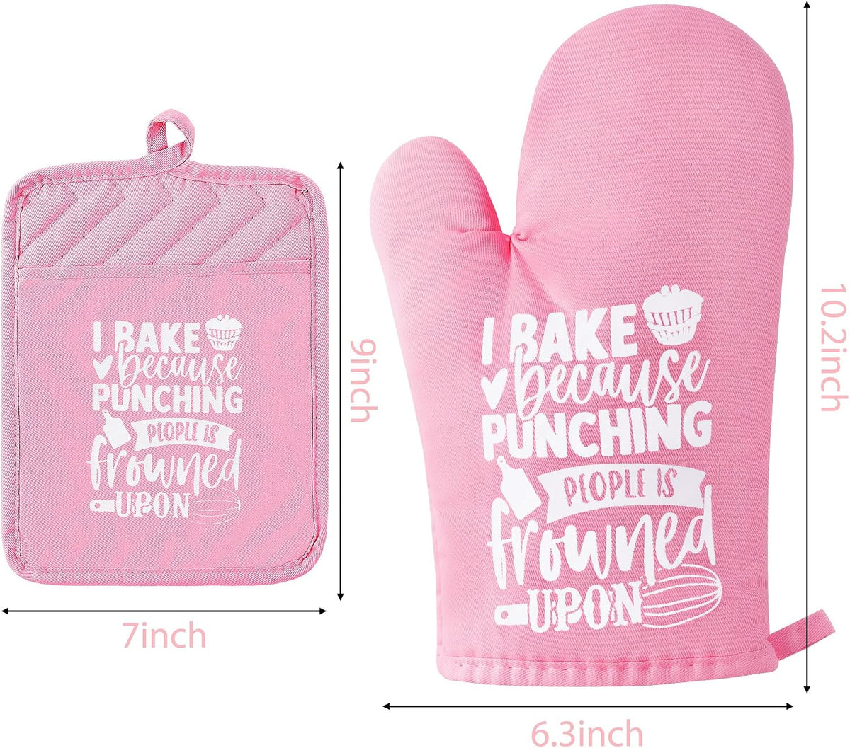 6Pcs Cotton Oven Mitts Pot Holders Funny Women Resistant Hot Pads Machine Washable Microwave Gloves with Hanging Loop Pocket Potholder for Kitchen Baking Cooking GrillingPink