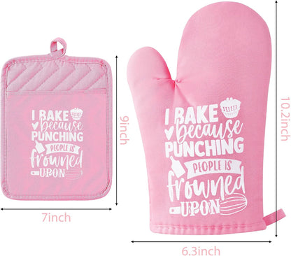 6Pcs Cotton Oven Mitts Pot Holders Funny Women Resistant Hot Pads Machine Washable Microwave Gloves with Hanging Loop Pocket Potholder for Kitchen Baking Cooking GrillingPink