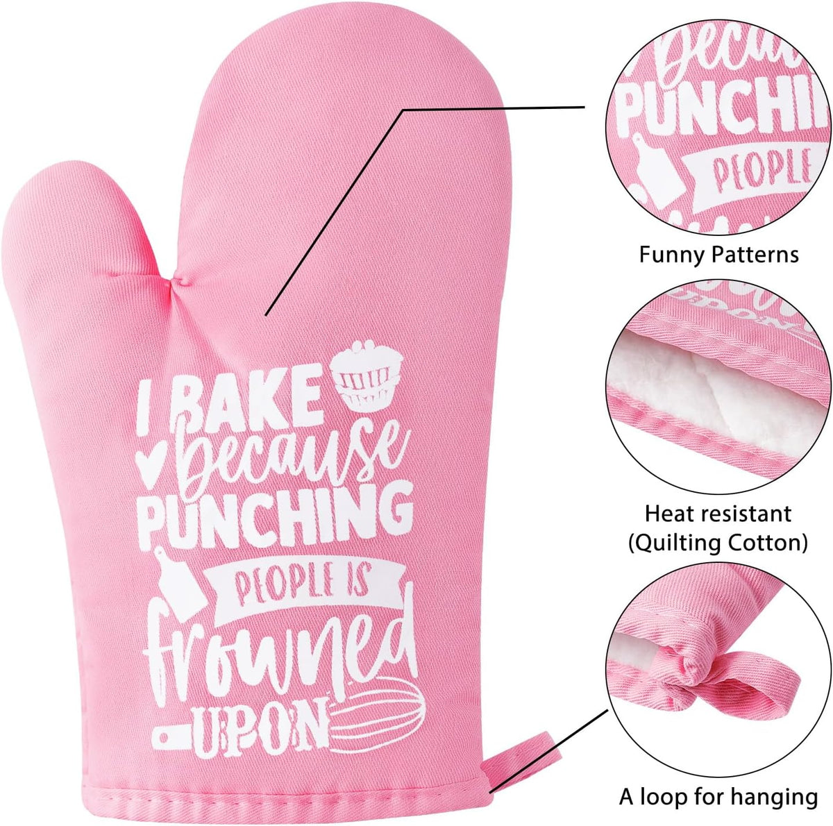 6Pcs Cotton Oven Mitts Pot Holders Funny Women Resistant Hot Pads Machine Washable Microwave Gloves with Hanging Loop Pocket Potholder for Kitchen Baking Cooking GrillingPink