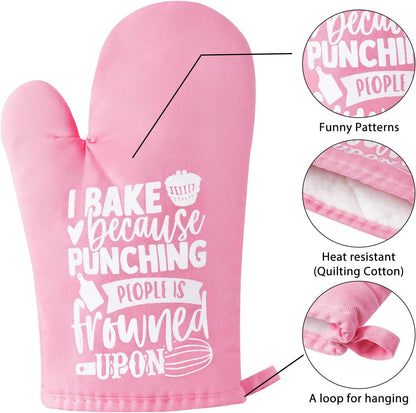 6Pcs Cotton Oven Mitts Pot Holders Funny Women Resistant Hot Pads Machine Washable Microwave Gloves with Hanging Loop Pocket Potholder for Kitchen Baking Cooking GrillingPink
