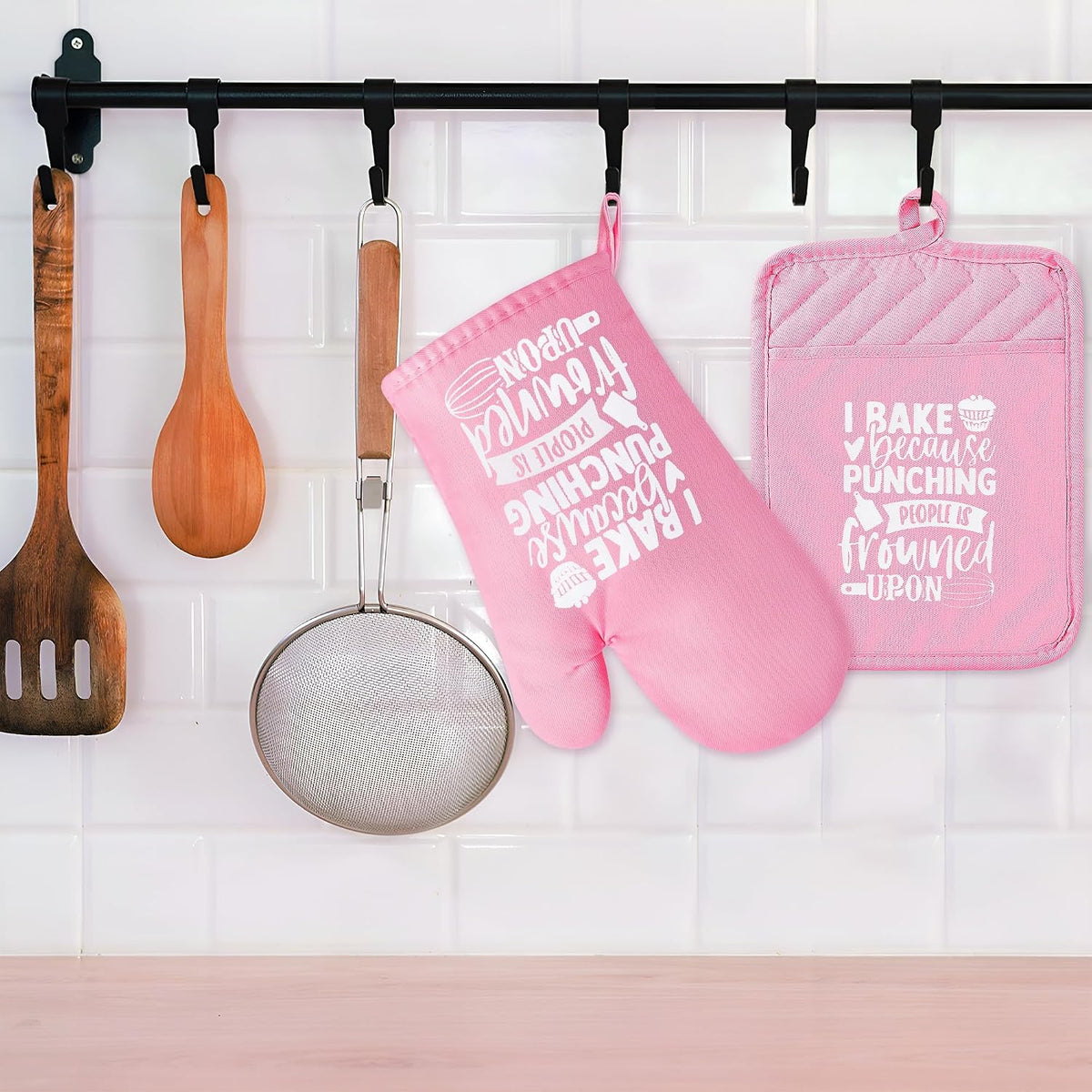 6Pcs Cotton Oven Mitts Pot Holders Funny Women Resistant Hot Pads Machine Washable Microwave Gloves with Hanging Loop Pocket Potholder for Kitchen Baking Cooking GrillingPink