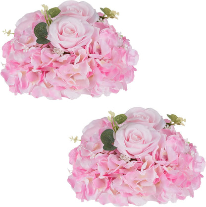 Pink Flower Centerpieces for Tables: 2 Pcs Artificial Rose Ball