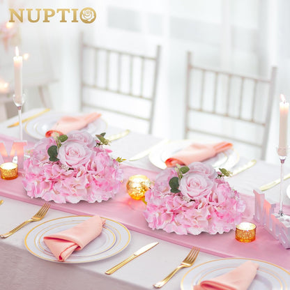 Pink Flower Centerpieces for Tables: 2 Pcs Artificial Rose Ball