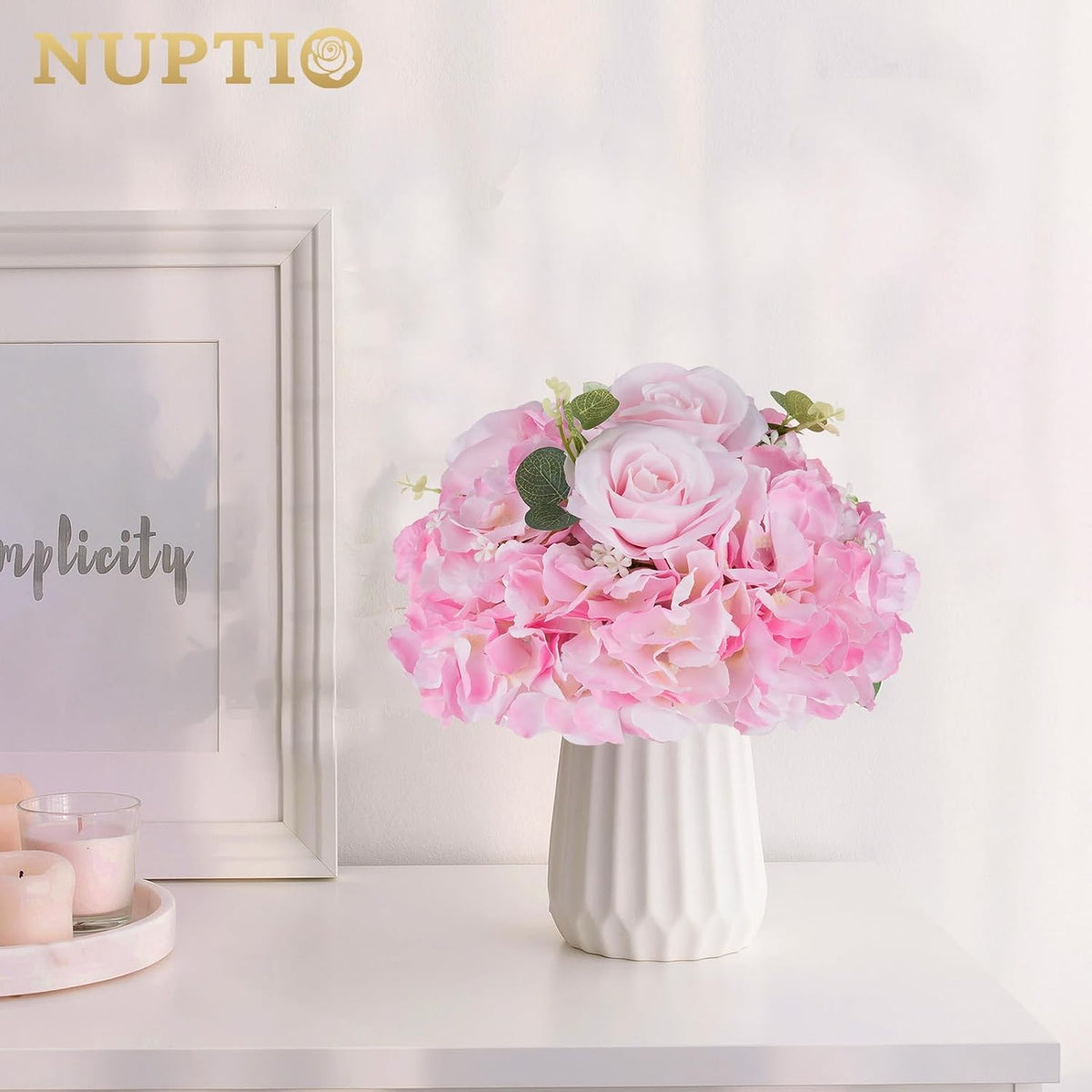 Pink Flower Centerpieces for Tables: 2 Pcs Artificial Rose Ball